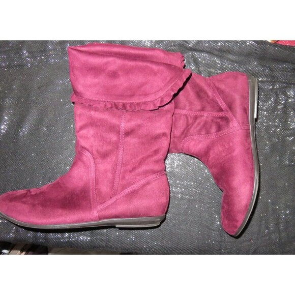 Aldo Laurence Fuchsia Pink Suede Ruffle Cuff Mid Calf boots size 40 or US 9.5 - Picture 2 of 6
